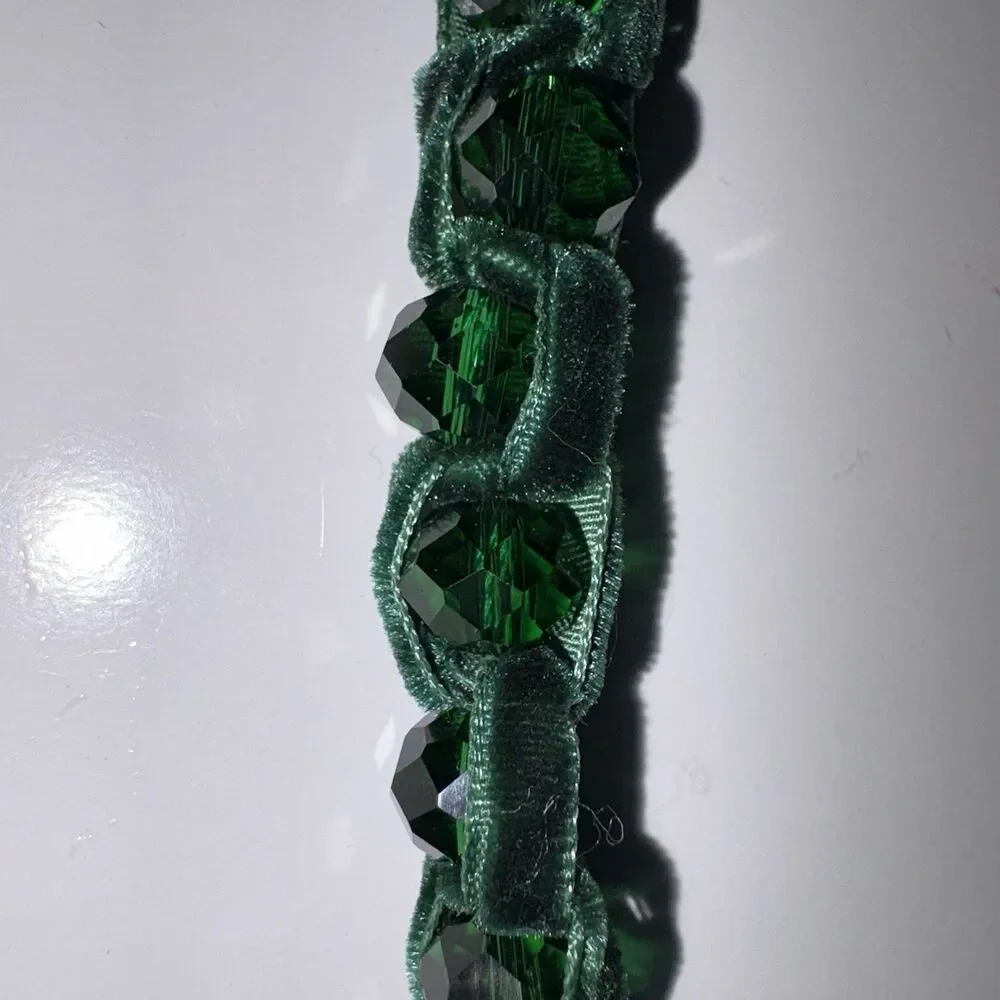 Chicos Green Velvet Ribbon & Gemstone Adjustable Necklace New Gold Tone Hardware